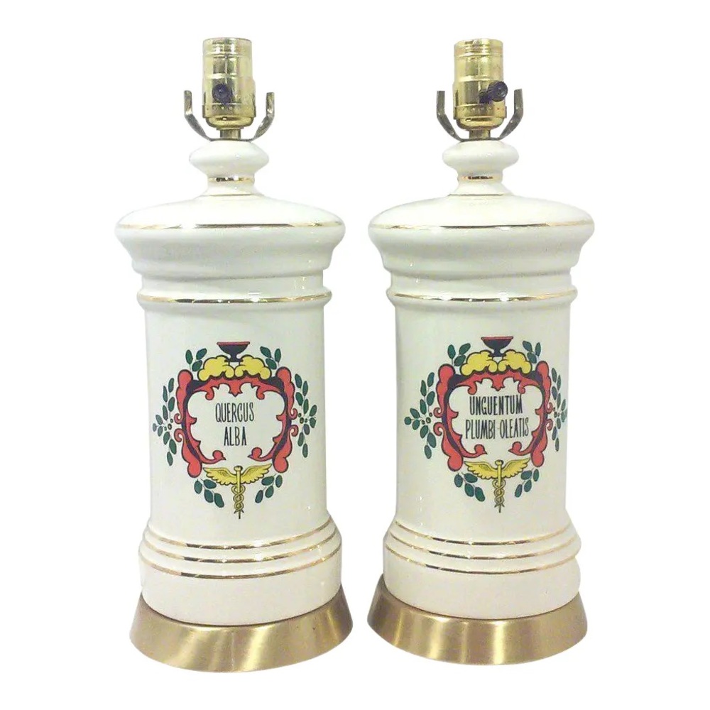 Vintage 50s Era Apothecary Ceramic Table Lamps